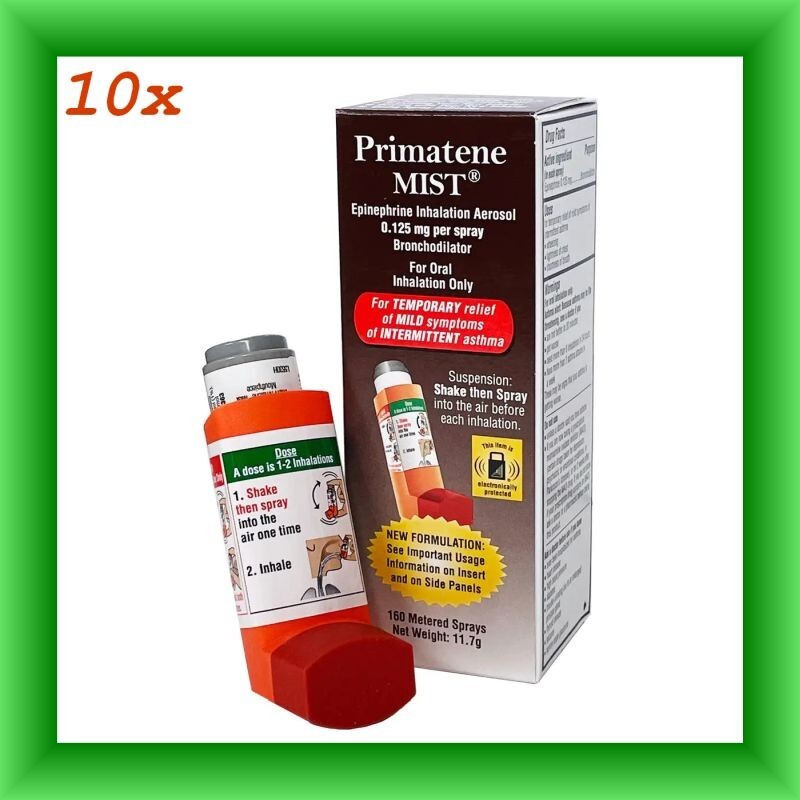 10X Primatene Mist Epinephrine Inhalation Aerosol 0.125 mg Per Spray- New Sale