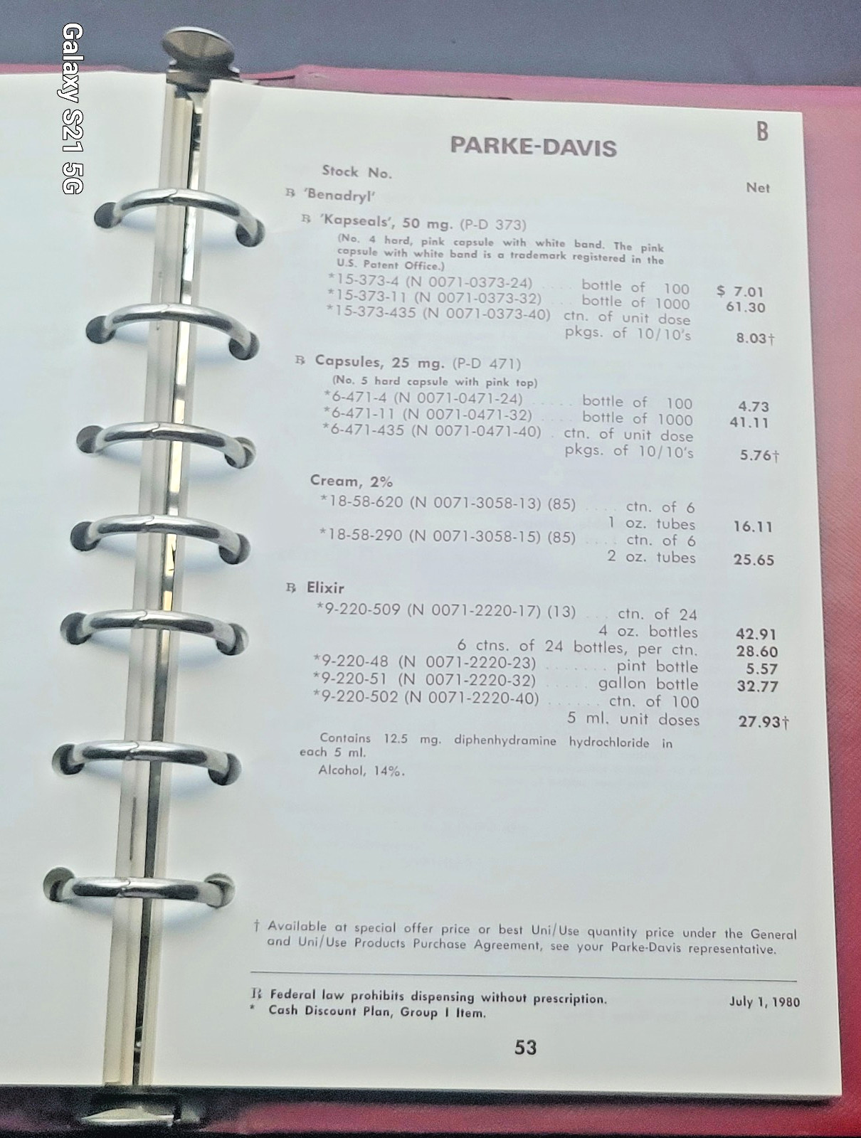 1982 Parke Davis Pharmaceutical Sales Rep Price Guide 7-Ring Binder Catalog VTG