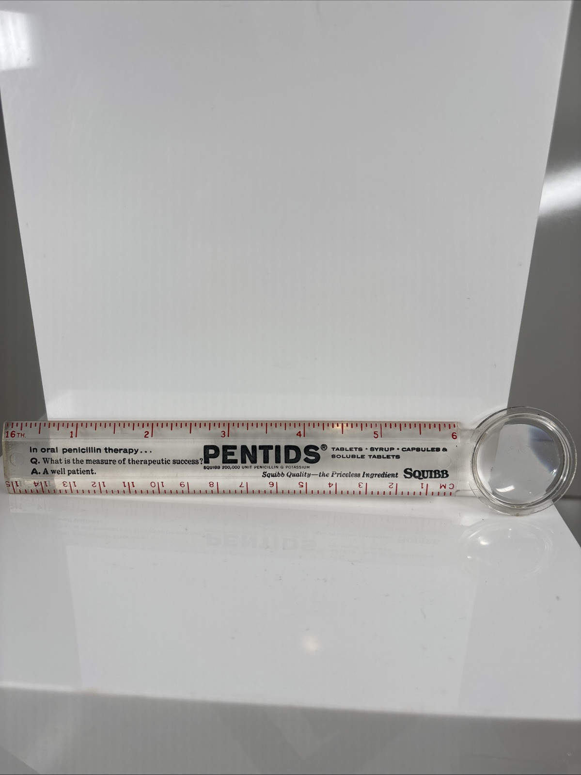 VTG Rare Squibb Pentids Penicillin Therapy Ruler/ magnifier Advertising
