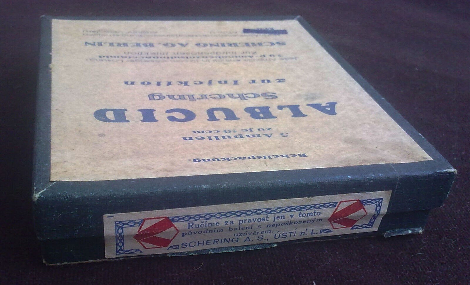 ANTIQUE medical pharmaceutical “ALBUCID-SHERING-BERLIN”-unopened box w.5 amp.