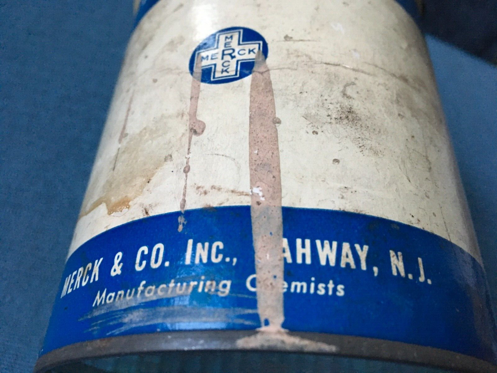 Vtg MERCK Sugar Milk metal tin Lactose paper label RAHWAY NJ rx