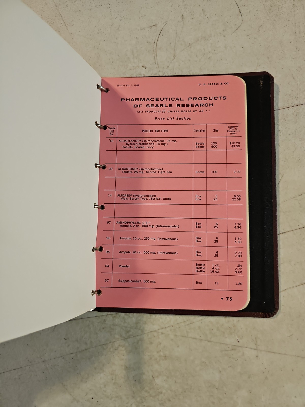 Vintage 1960’s G.D. Searle & Co Pharmaceutical Products Reference Book In Binder