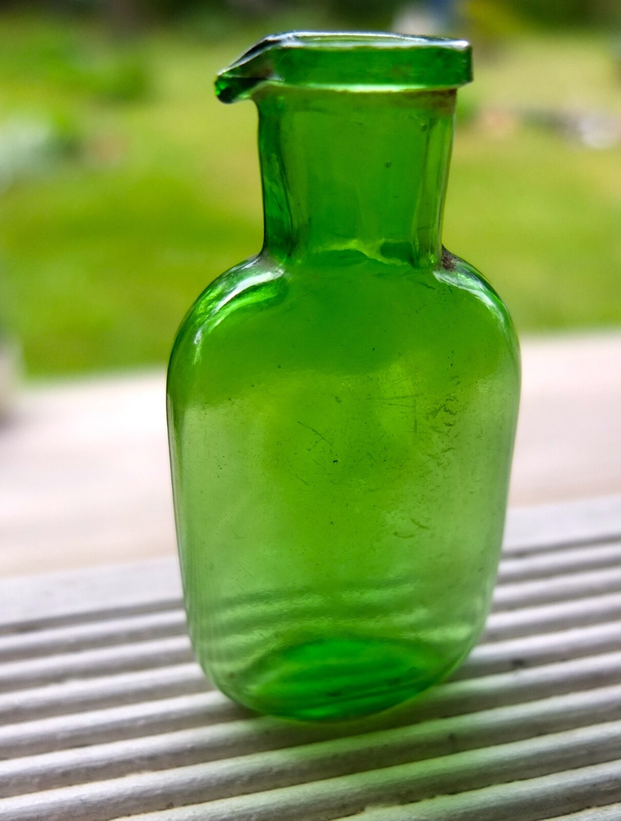 Vintage Green Glass Small Bootle