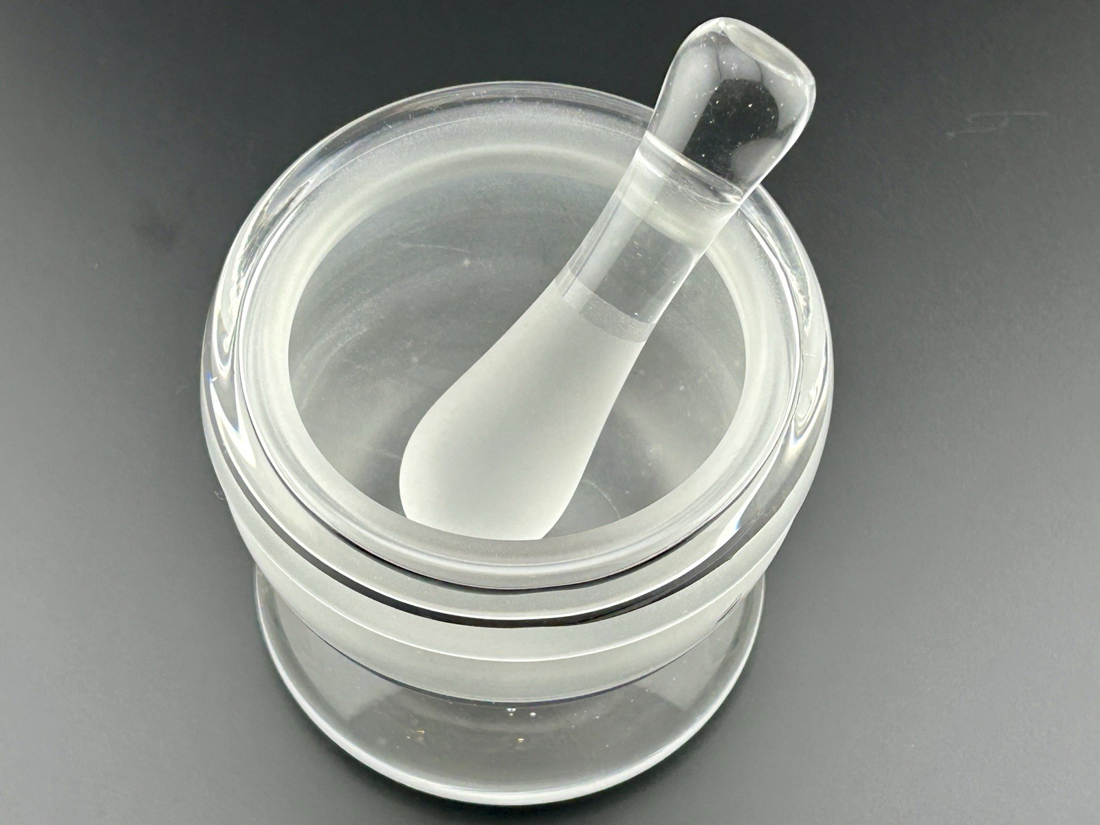1940s Heavy Hand Blown Clear Glass Apothecary Mortar Pestle Pontil Pharmacy VTG