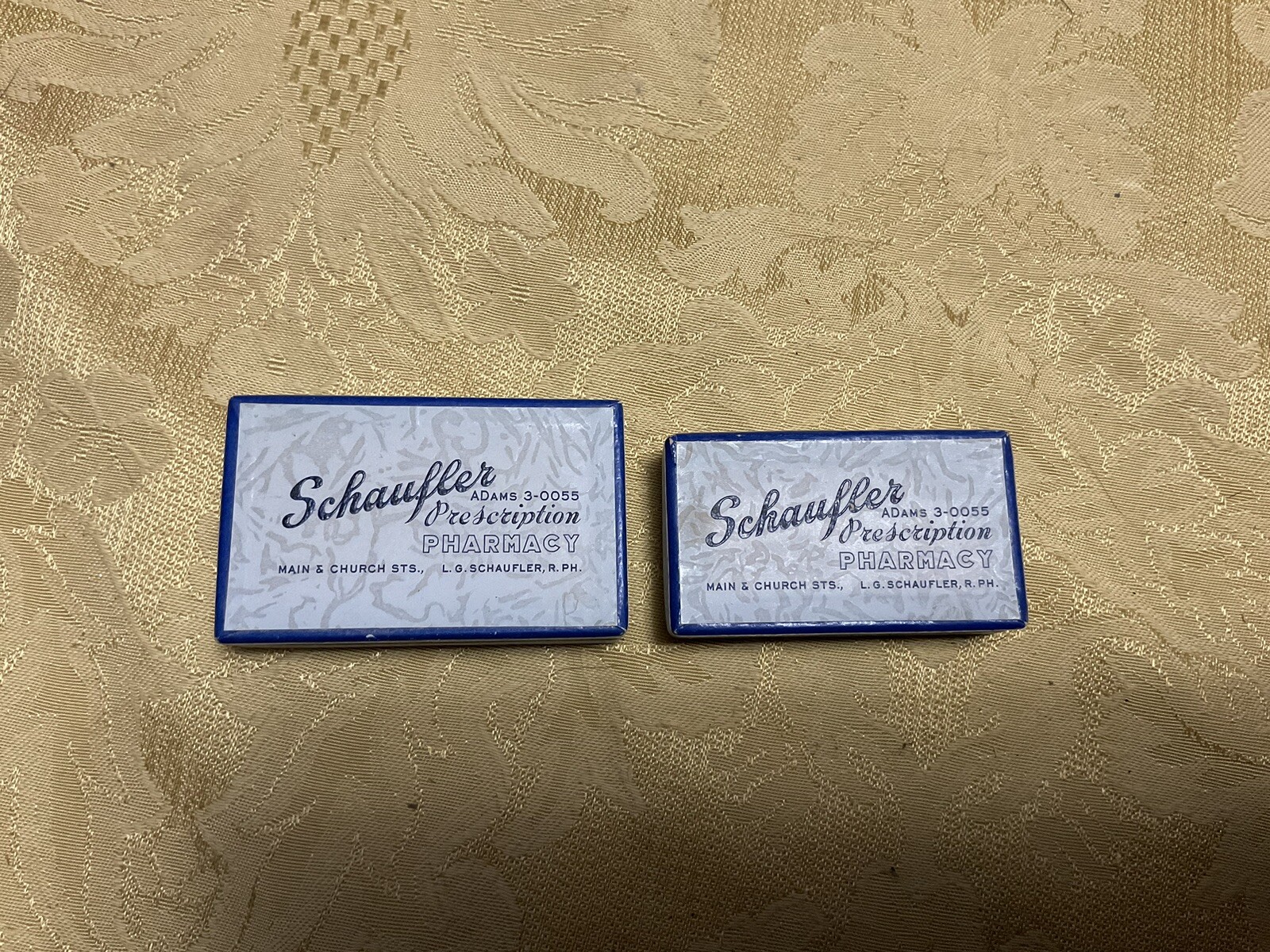 Schaufler Pharmacy Drug Co. Cardboard Prescription Pill Box Belleville ILL 2pcs