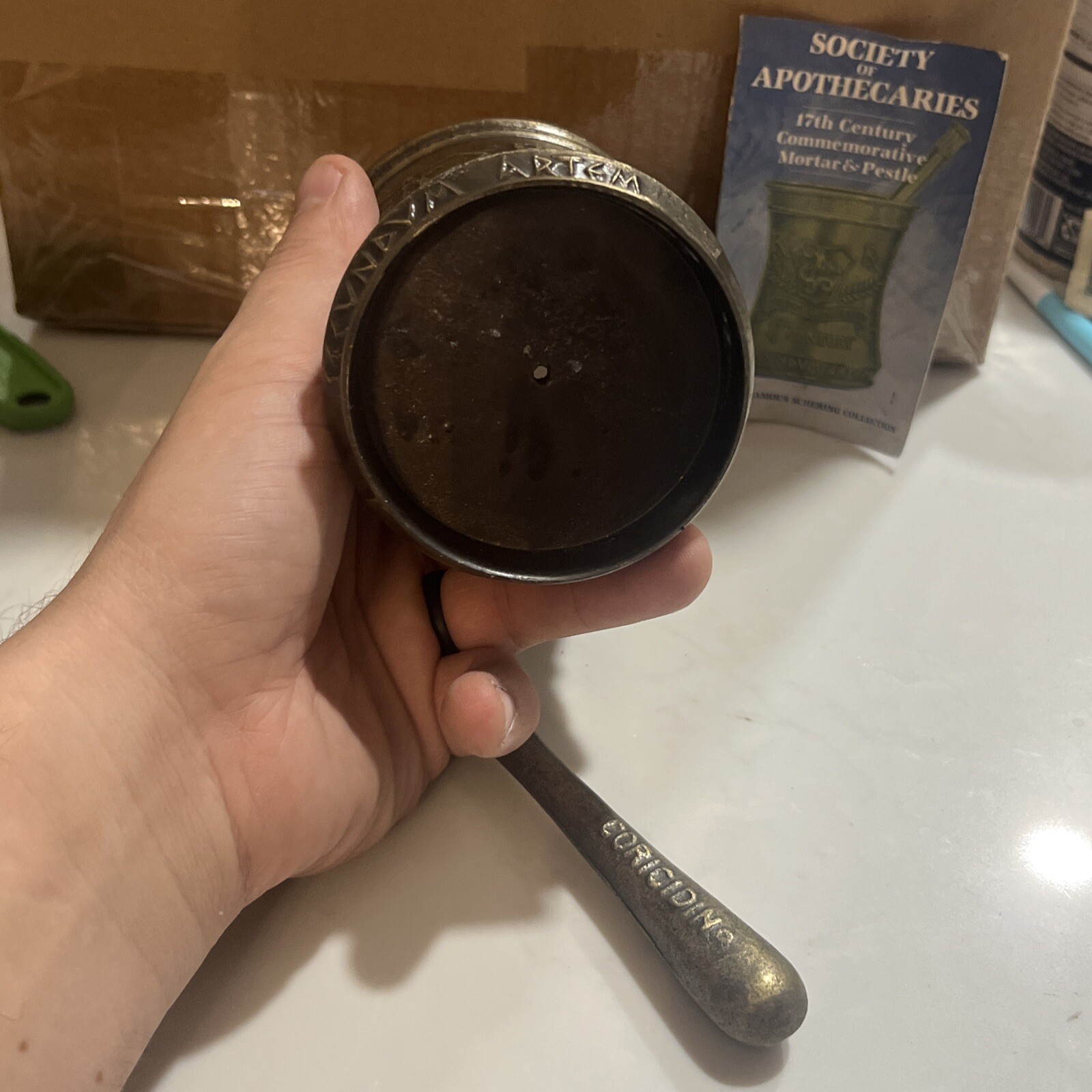 Vintage Mortar And Pestle Set Metal Society of Apothecaries 4” Heavy