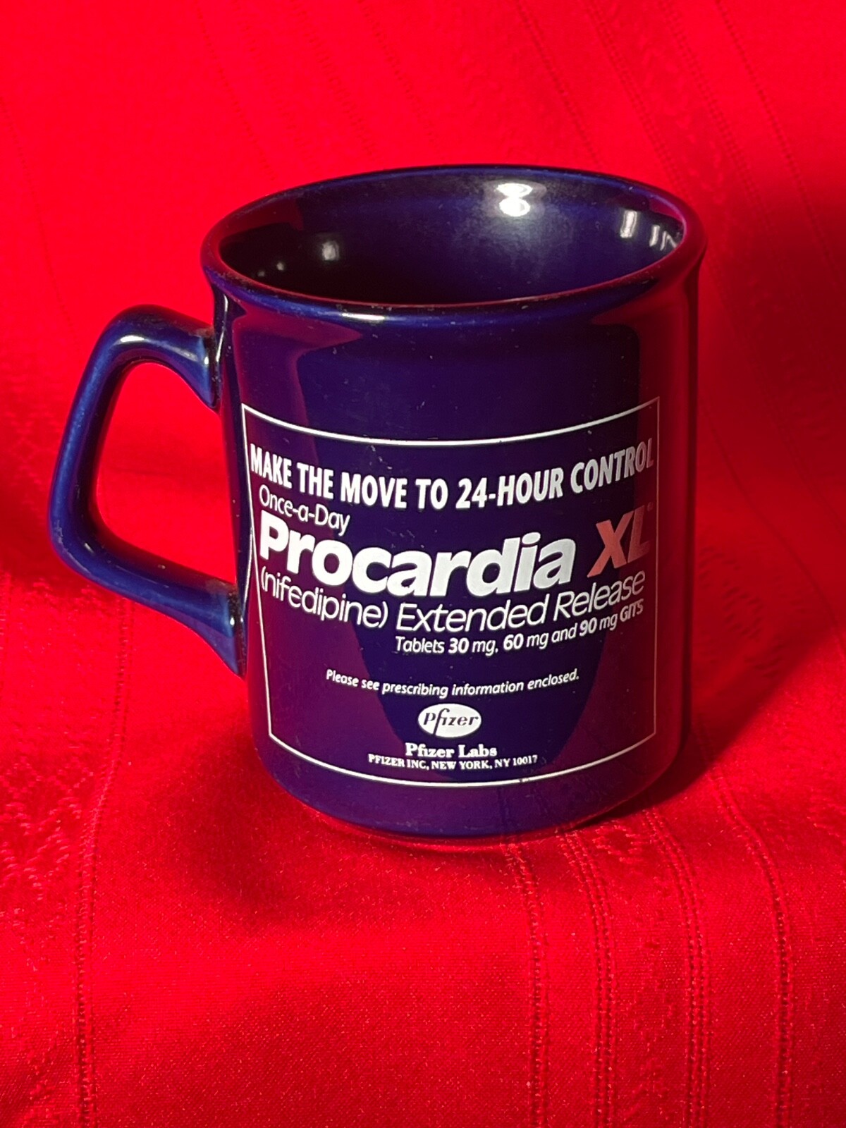 Procardia XL Pfizer Labs Blue Ceramic Coffee Mug Pharmaceutical Drug Swag Cup