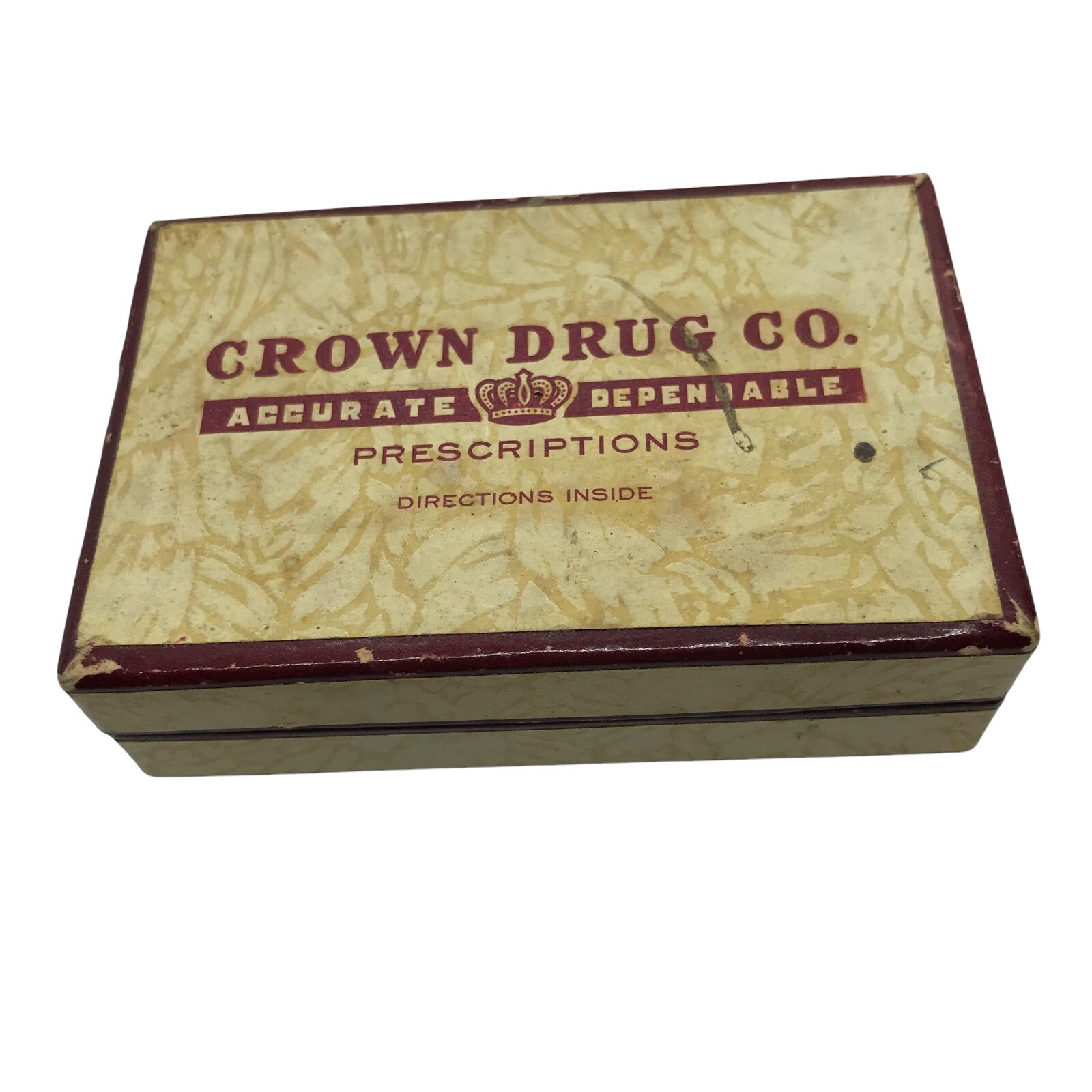 Vintage Crown Drug Co Pharmacy Prescription Pill Box 1950s Medicine Joplin Mo