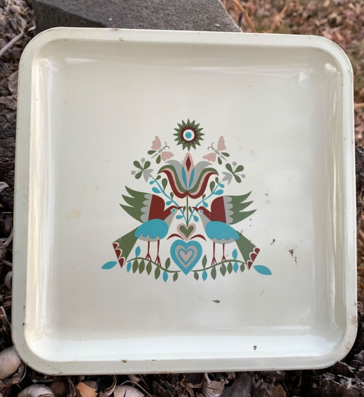 Vintage Tin Pharmaceutical Pill Tray, Merck Sharp & Dohme Promo Folk Art Printed