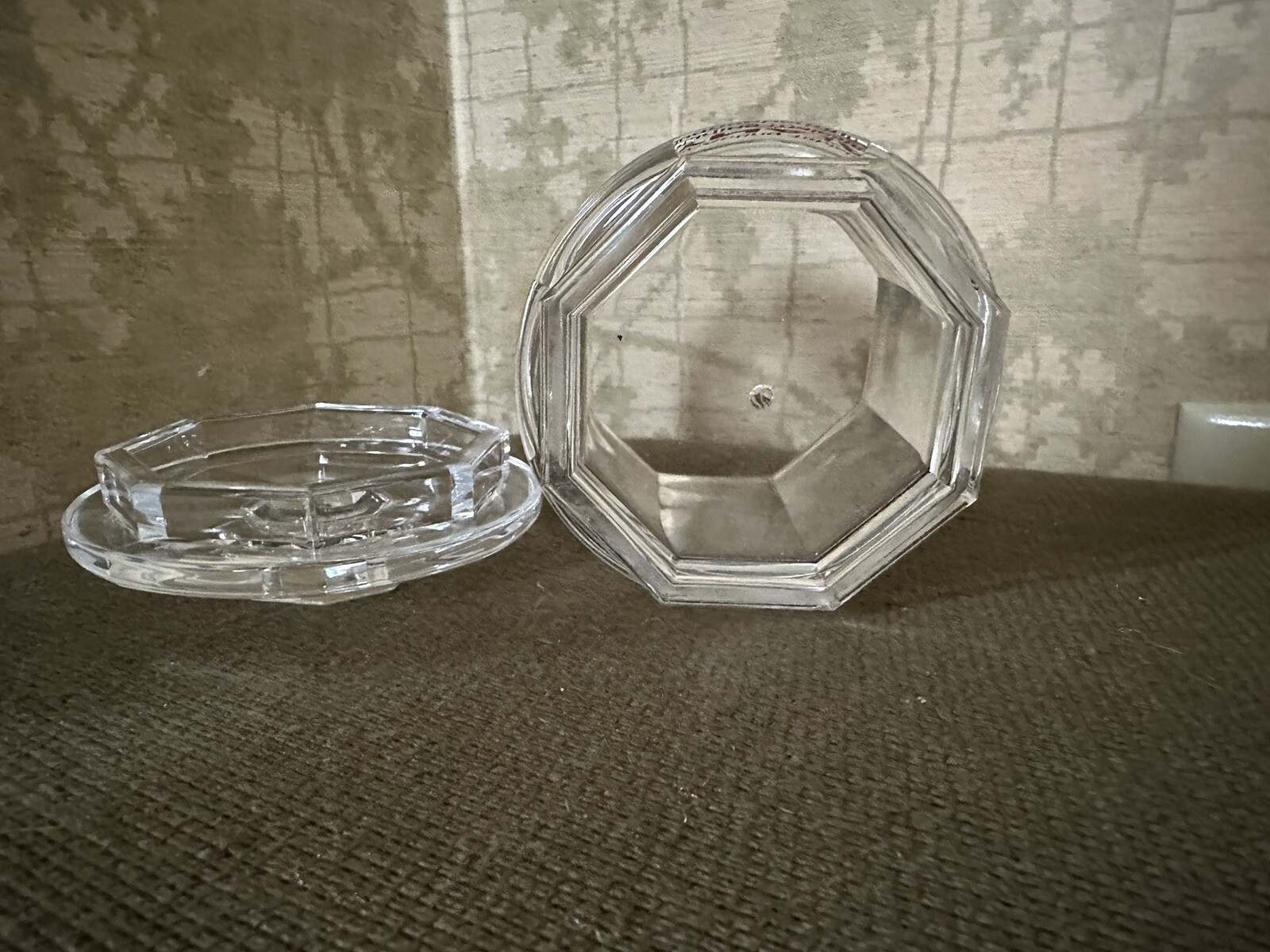 Vintage Ryatan Clear Acrylic Storage Container Drug Rep Ad 4.5” Tall