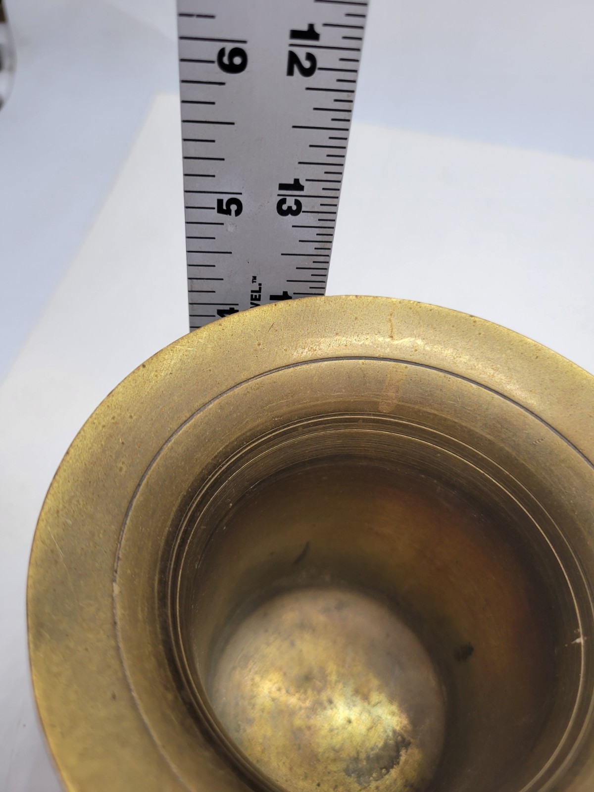 Vintage Solid Brass Mortar and Pestle Set With Square Handles Iridescent Patina