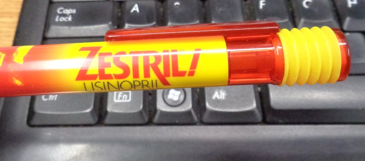 Lot/2 Pharmaceutical Drug Rep Ink Pens ZESTRIL Lisinopril ~ TESTED / WORKS!