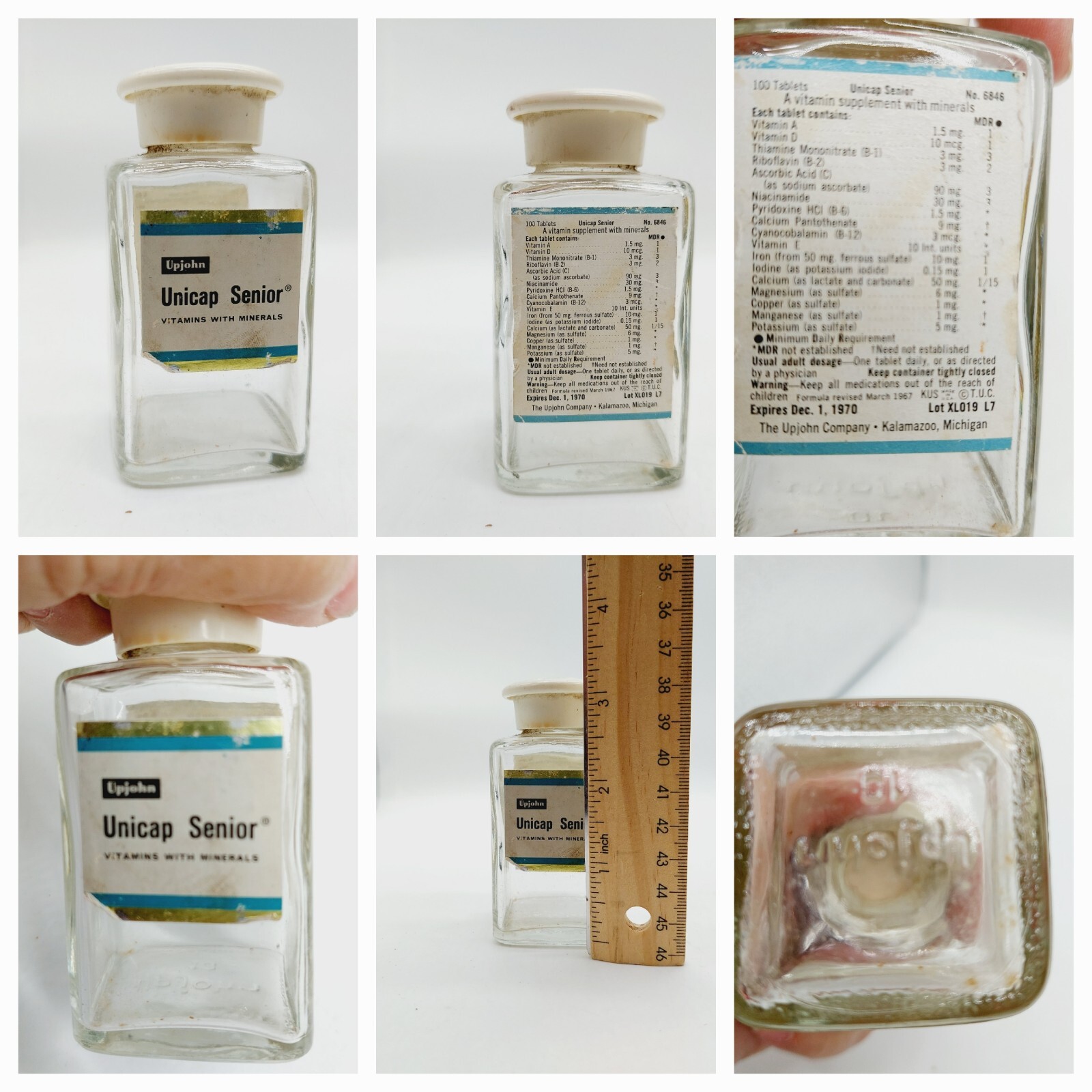 Vintage Upjohn Unicap Multivitamins Empty Bottles Collectible Jars Drug Lot Of 2