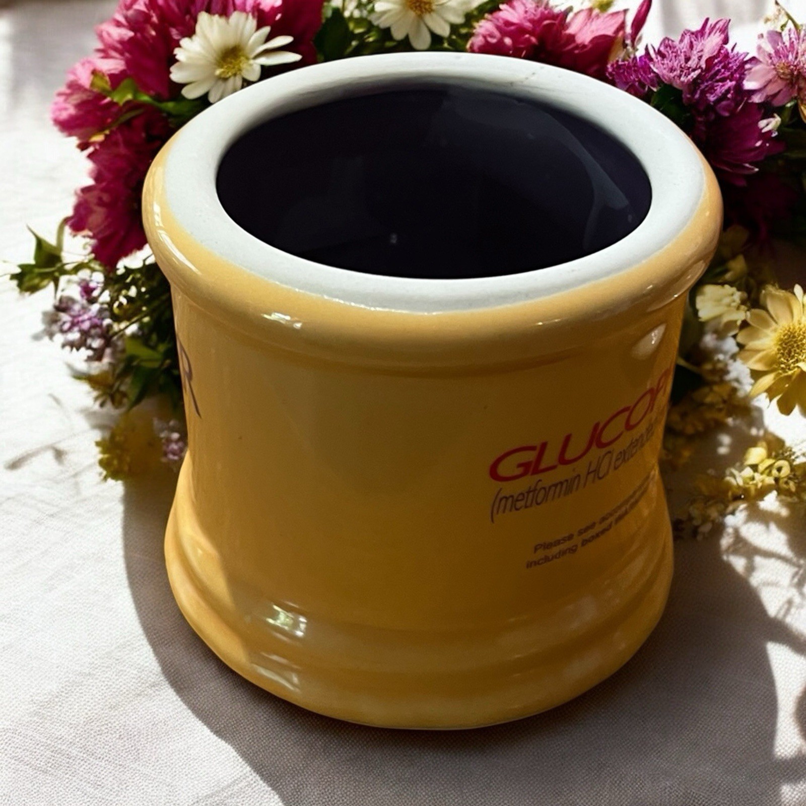 Vtg GLUCOPHAGE XR Pharmaceutical Advertisement Yellow Lidded Urn Apothecary Jar