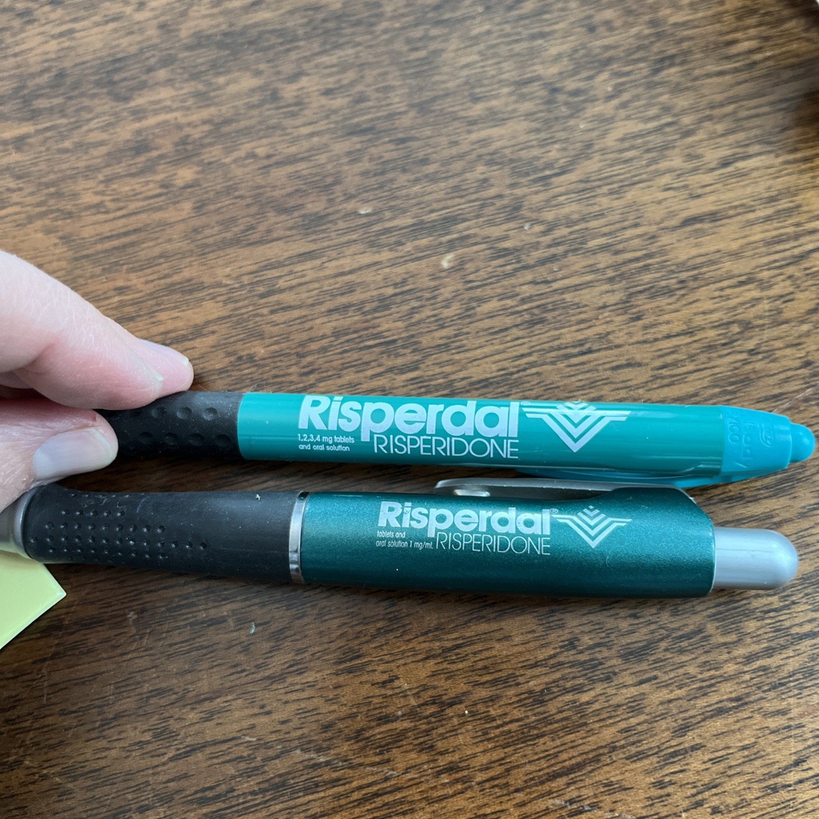 Lot of 2 Risperdal Medical Drug Rep Pharmaceutical Pens Working Teal Silver Bic