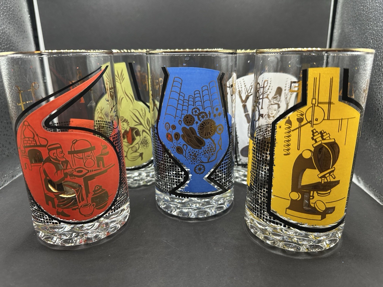 Vintage MCM Roerig Pfizer Pharmaceutical Glasses ‘s Set Of 5