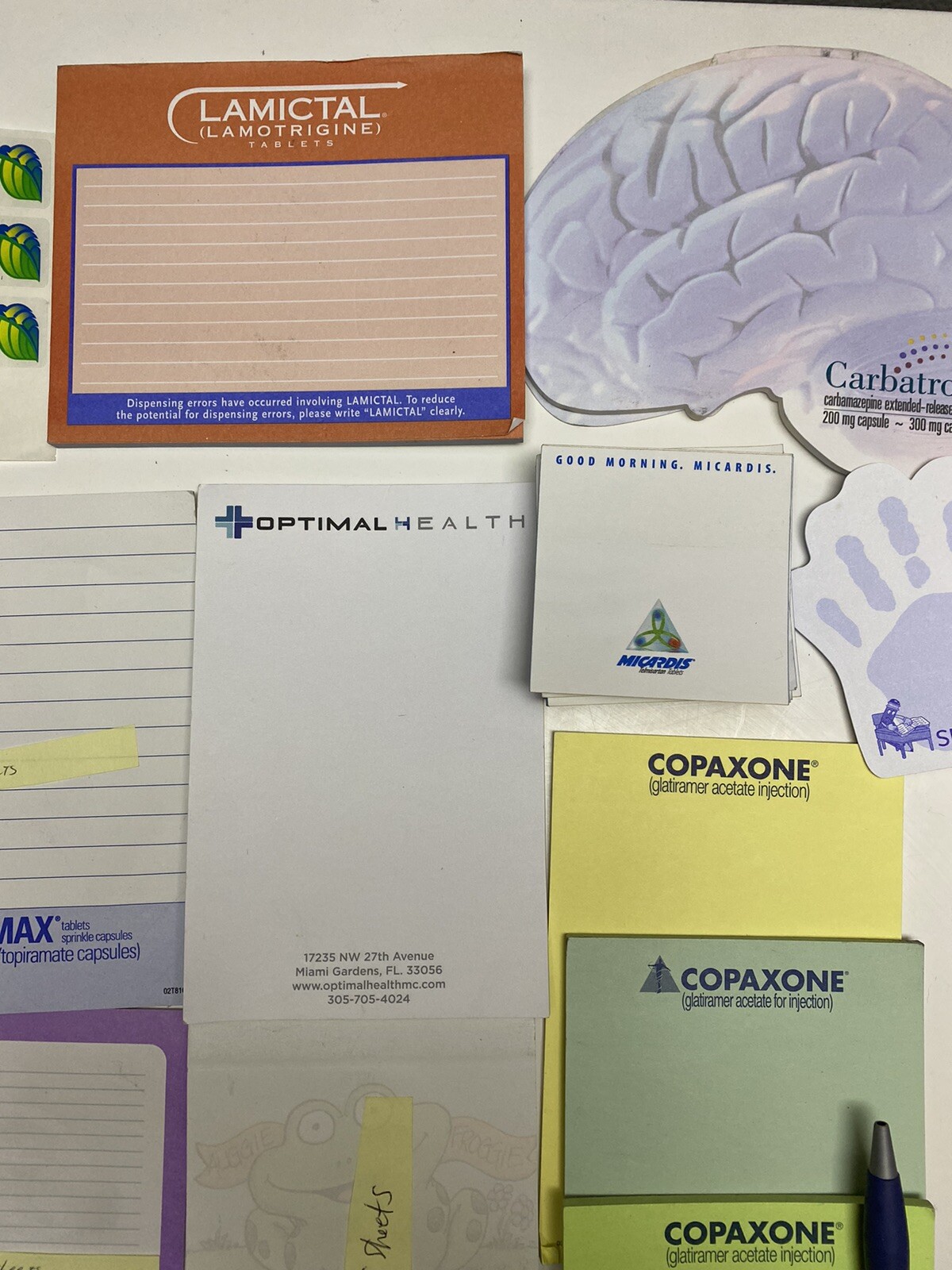 Pharmaceutical Drug Rep Notepads (22) and Pens (14) Miscellaneous Lot