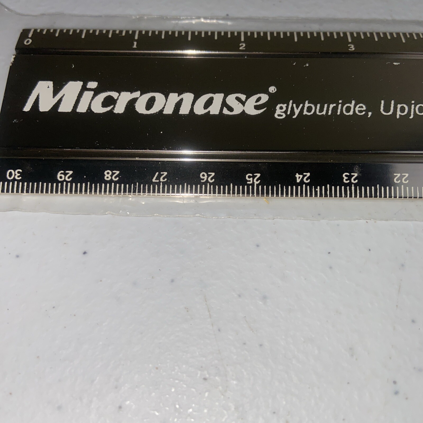 Aluminum Medical Ruler UPJOHN MICRONASE Advertising 12″ Collectible Gold
