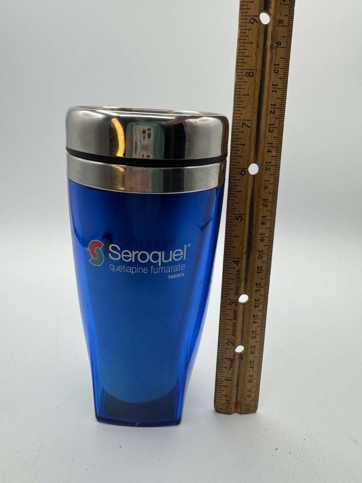 Seroquel Drug Rep Tumbler Blue Travel Mug Pharma Advertising 16oz