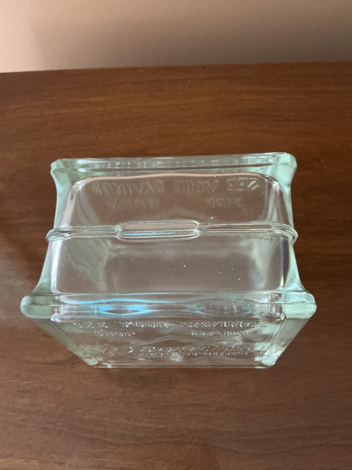 1950’s PEOPLES DRUG STORES HEAVY GLASS BLOCK ADVERTISING COIN BANK SAVINGS CLEAN