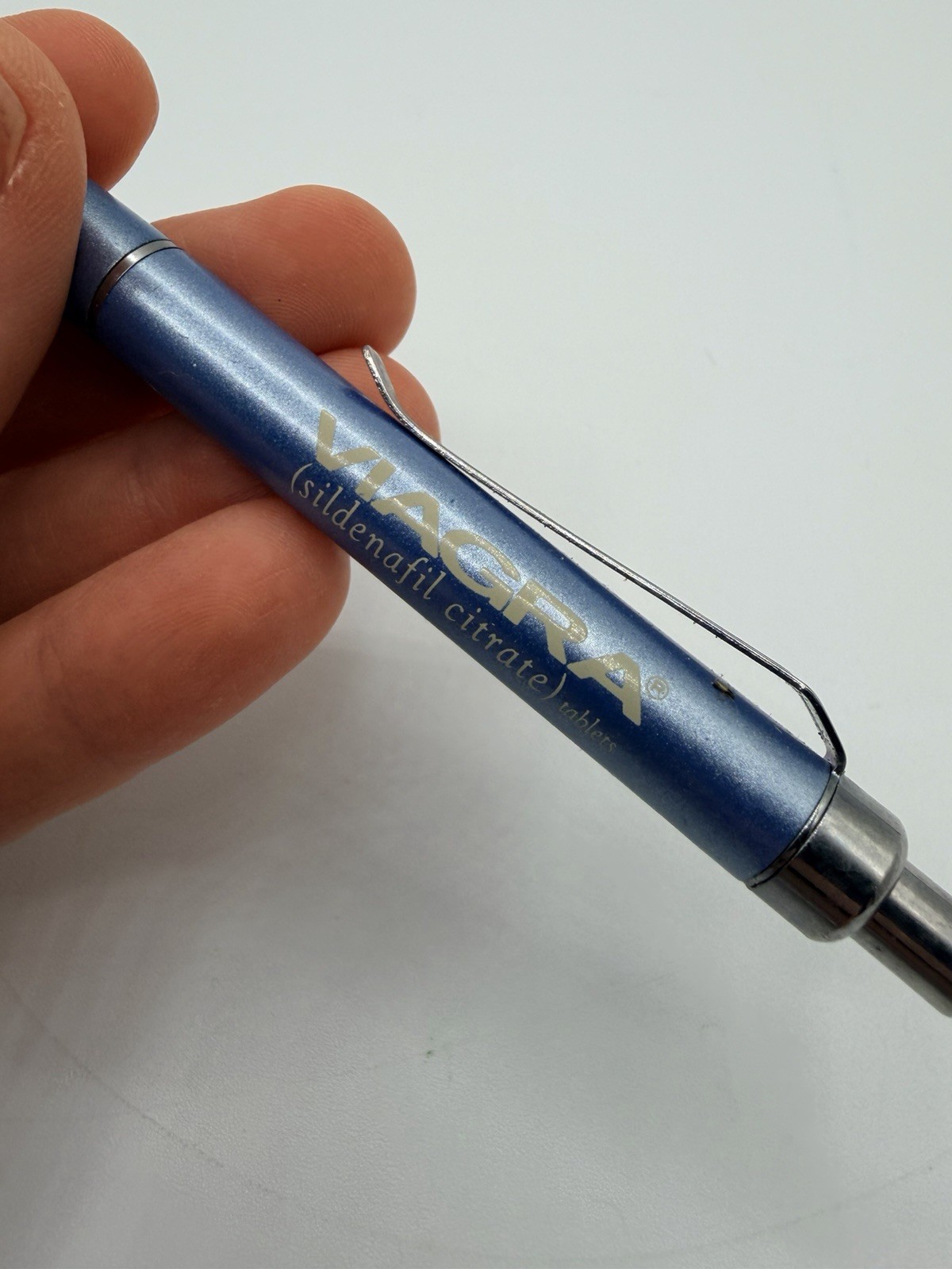 Viagra Metal Twist Pen Drug Rep Black Ink Collectible Works Frosted Blue