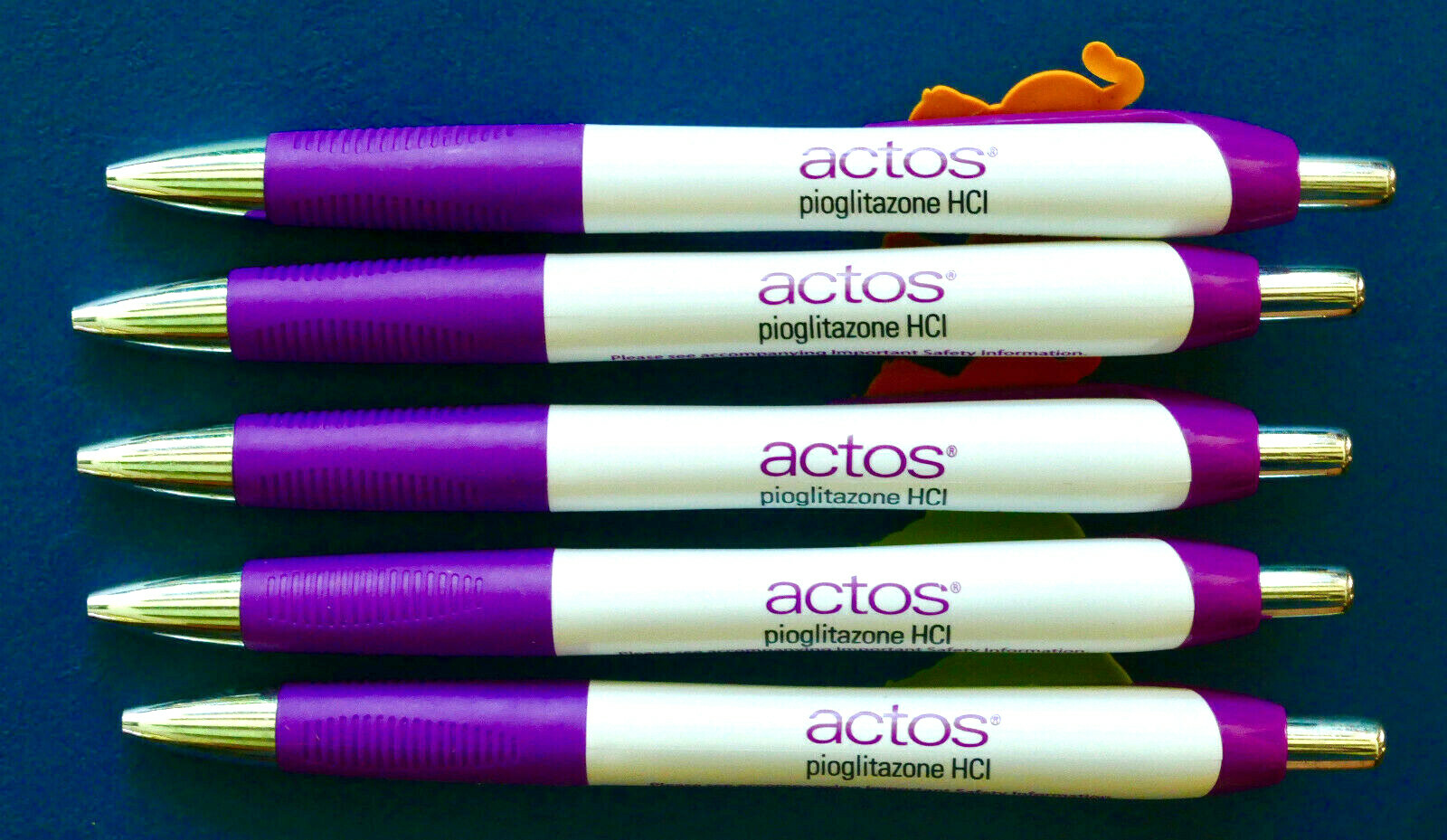 DRUG REP PENS NEW ACTOS pioglitazone CHL 5 pc Lot Purple PHARMA Green & Orange