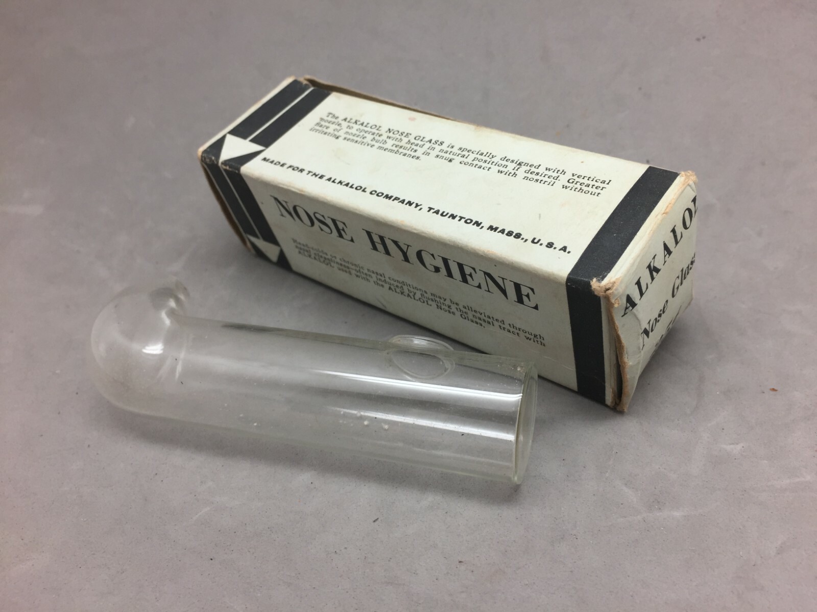 Ackalol Taunton Mass. Nose Hygiene Glass Cleaner Original Box Vintage Cure Tool