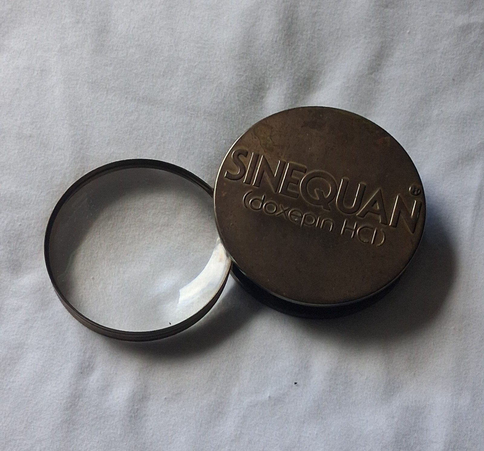 Vintage Sinequan Doxepin Drug Rep Brass Magnifying Glass