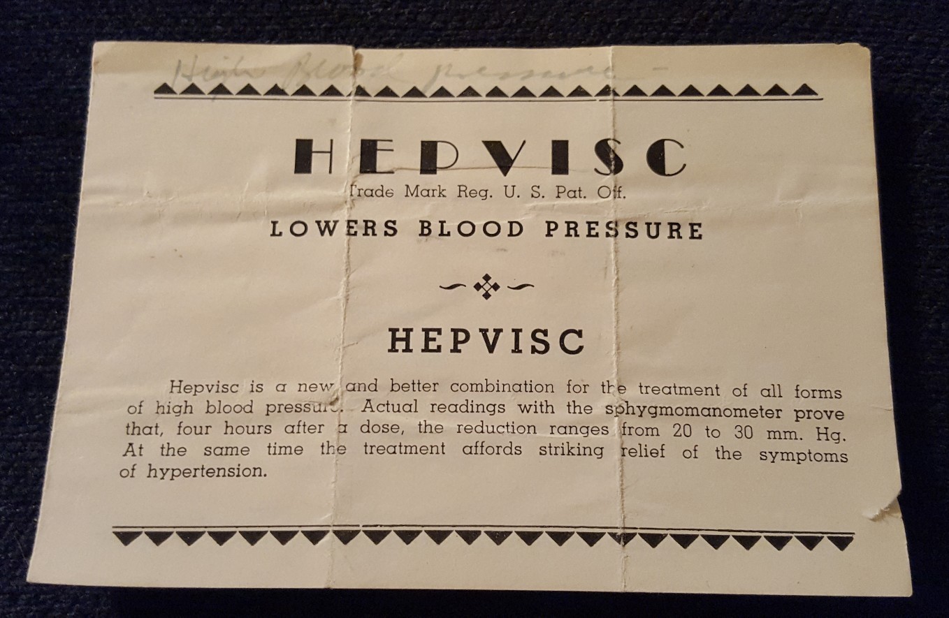 Vintage Medical Advertisement Paper Brochure Hepvisc Drug for High BP Medicine