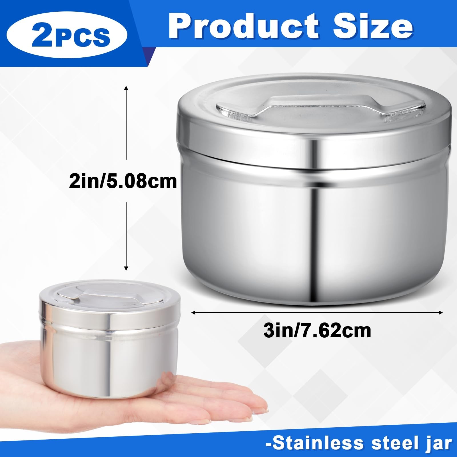 2 Pcs Stainless Steel Ointment Jars with Strap Handle Cover 7.5 oz Capacity G…