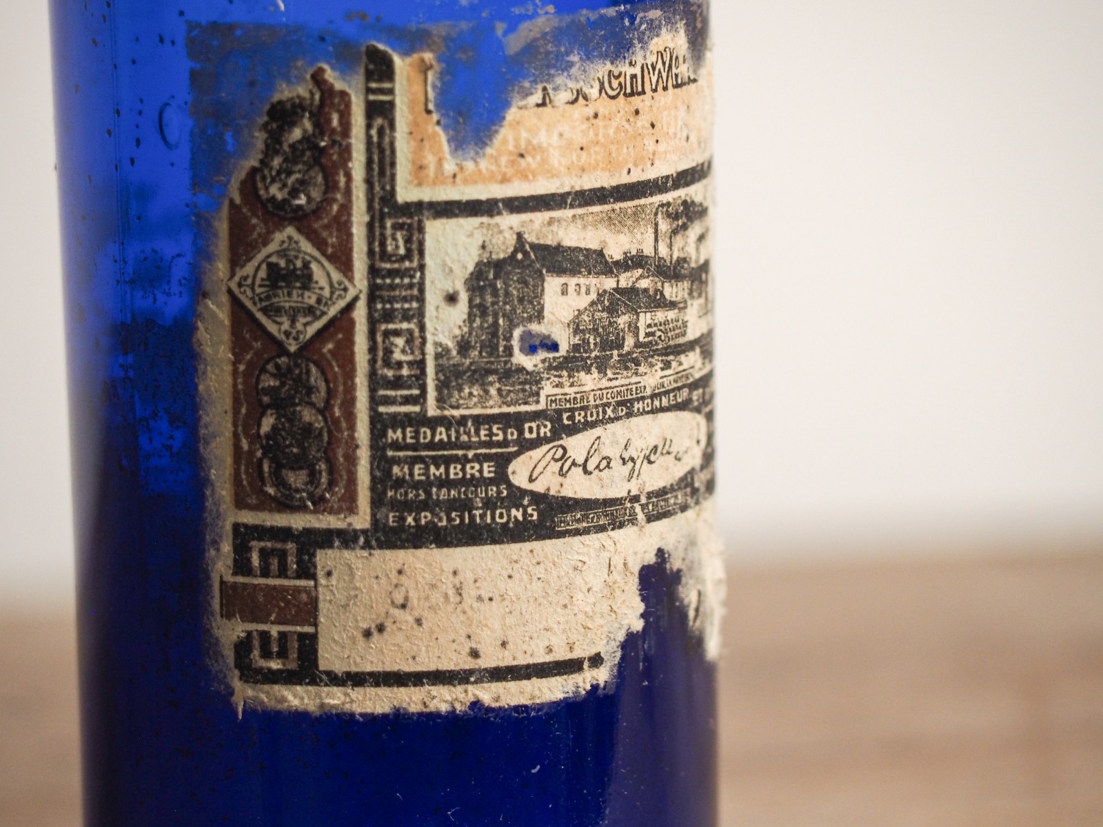 Antique Victorian Blue Bottle with Stopper and Original Label -Sold Individually