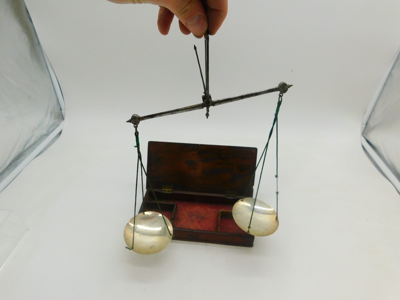 Victorian Boxed Set of Sterling Silver Pan Travelling Apothecary Scales Antique