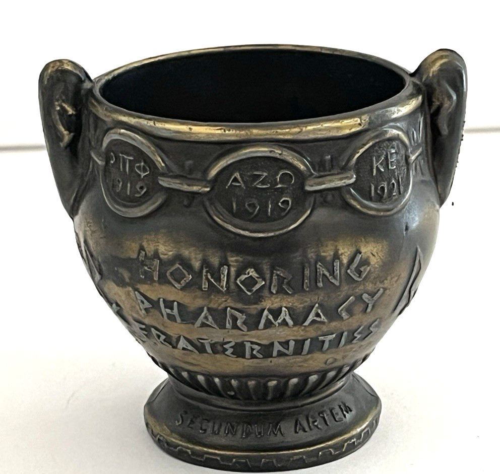 Pharmacy Honoring Fraternities Vintage Brass Mortar Bowl 4.5” Commemorative