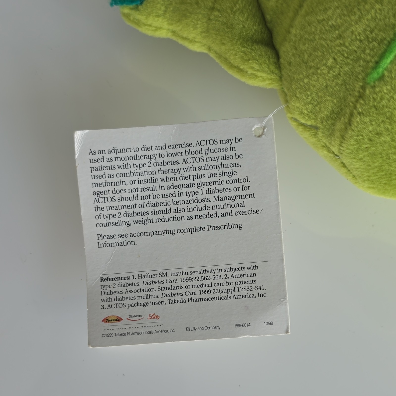 ACTOS PIOGLITAZONE Triglyceride Plush 8″ Medical Pharmaceutical Advertising Drug