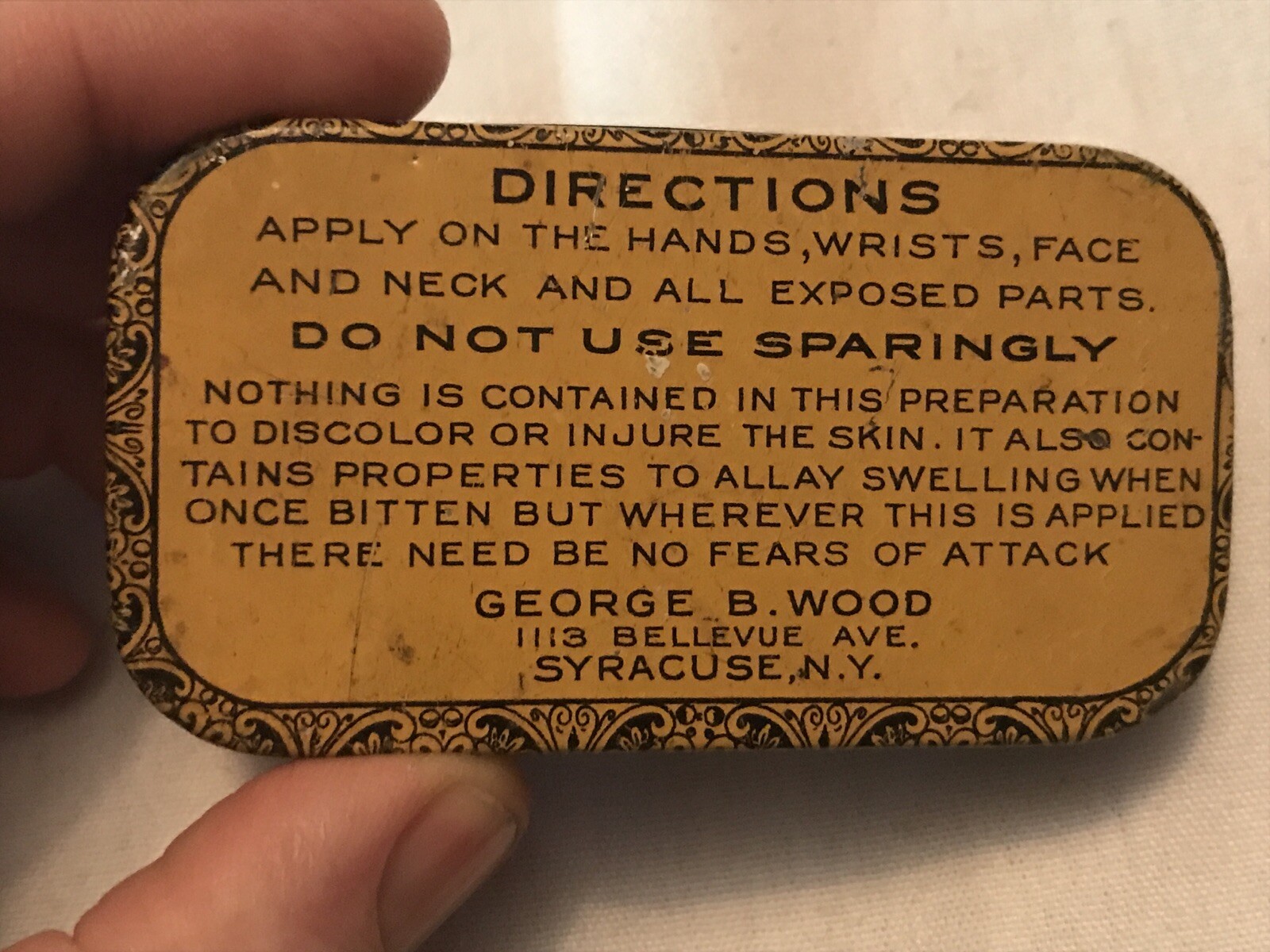 WOODS IMPROVED LOLLACAPOP Bug Bite Antidote Vintage Tin, George Wood, Syracuse