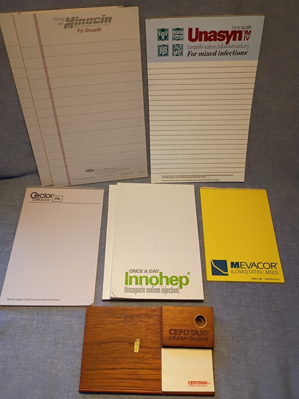 Lot of Pharmaceutical Drug Rep Pads of Paper and Wooden Pen Holder