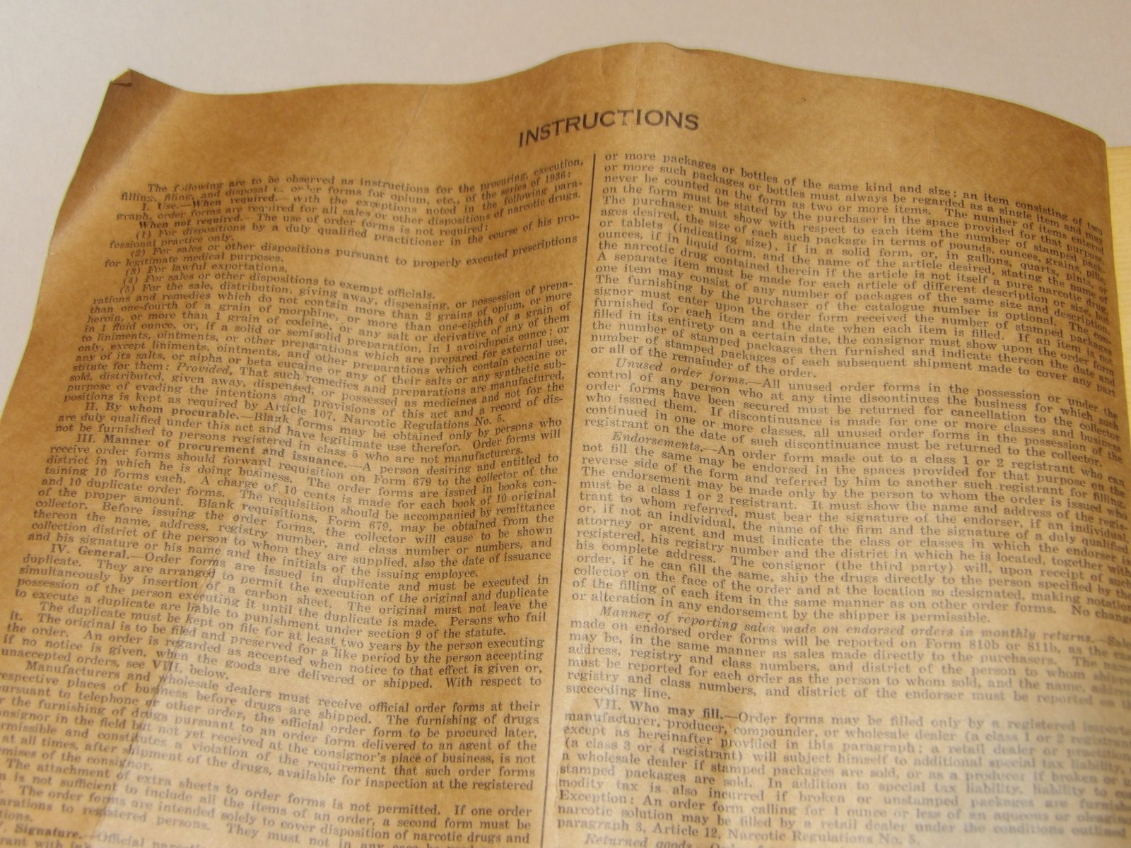 VINTAGE 1936 IRS ORDER FORMS FOR OPIUM, COCA LEAVES! USED! 10 PAGE BOOKLET!
