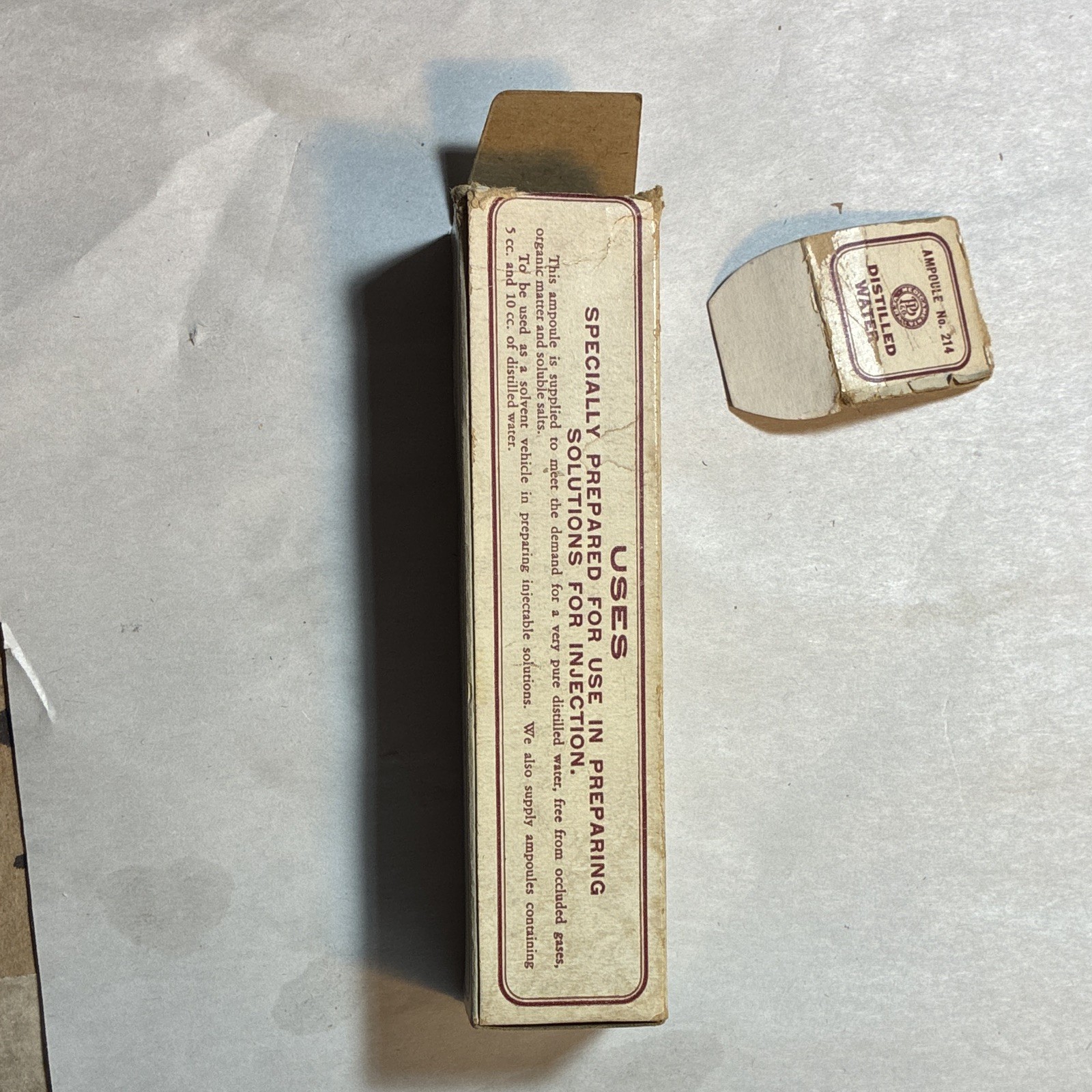 Parke Davis & Co. Distilled Water Glassptic Glass Ampoule 20cc in Box 1935