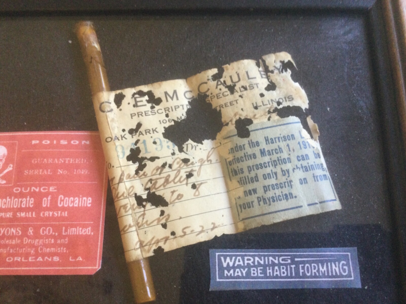 RARE Vintage Prescription Cocaine vial display