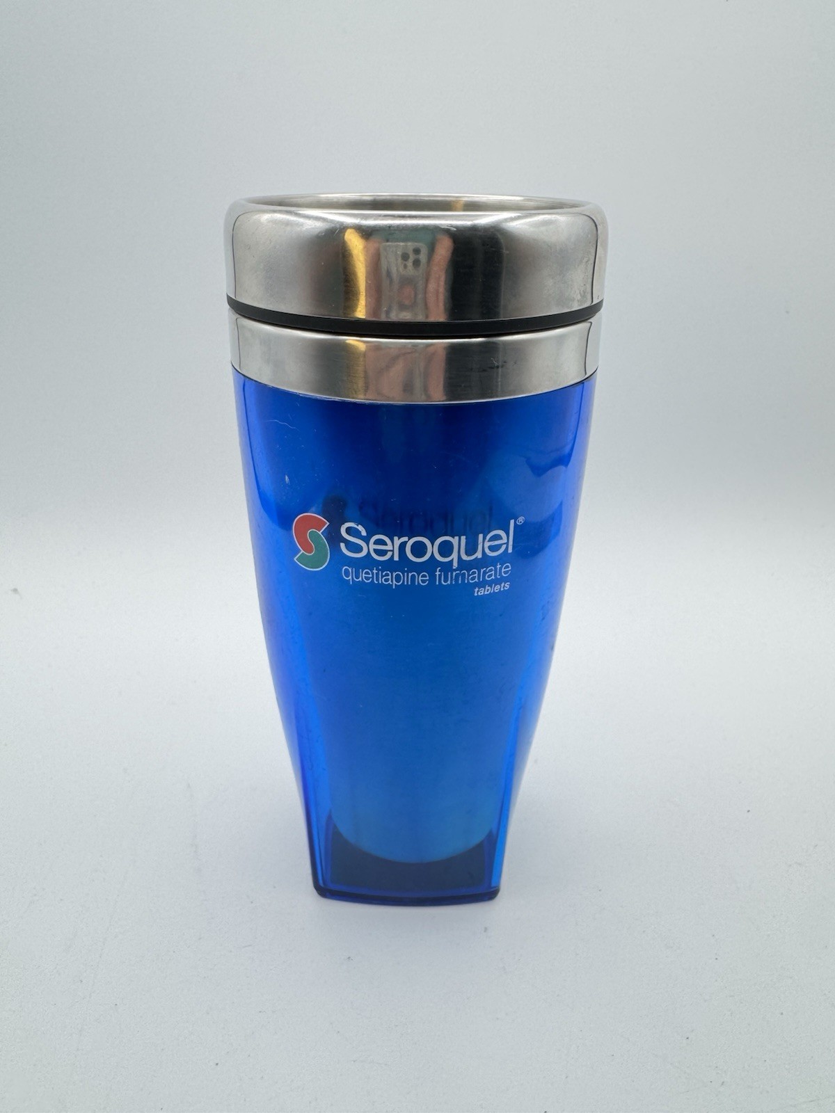 Seroquel Drug Rep Tumbler Blue Travel Mug Pharma Advertising 16oz