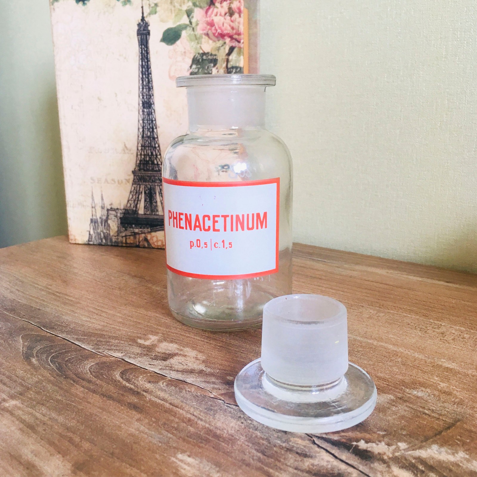 Vintage Apothecary Glass Jar Bottle with lid, Pharmacy Medical Decor, Medicine