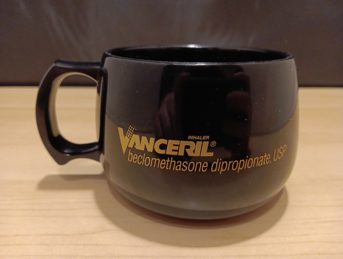 Vintage Vanceril Inhaler Drug Rep Advetising Promotional Black Plastic Mug