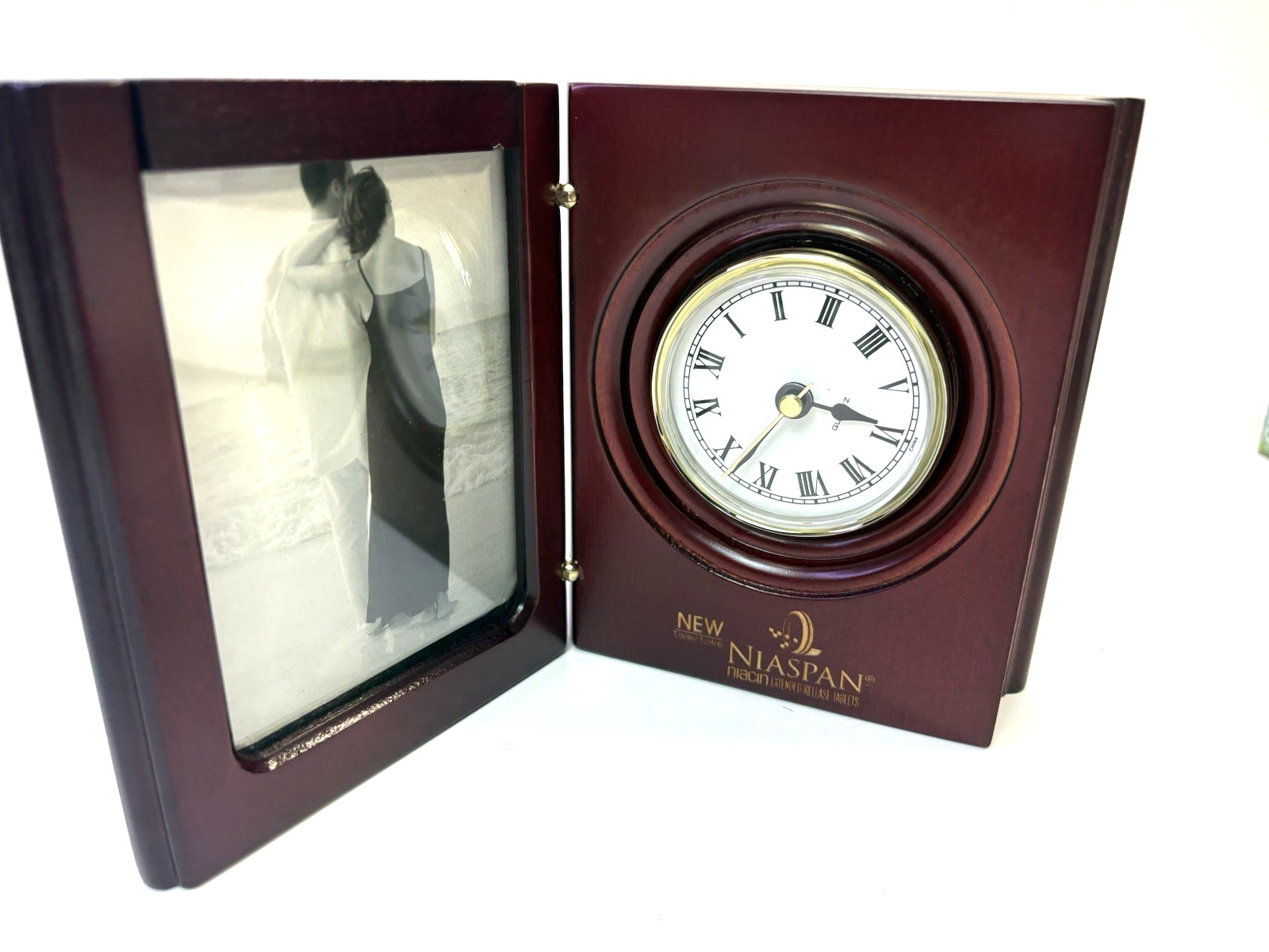 NEW Niaspan Niacin Pharmaceutical Cherry Wood Picture Frame Clock Premium Pharma
