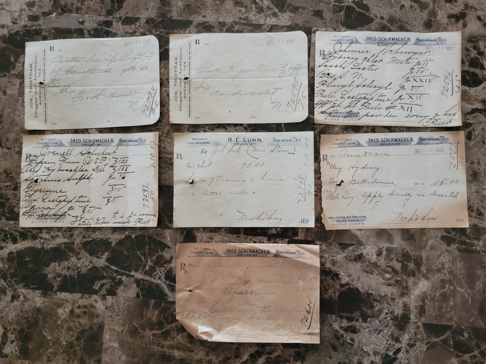 File box & 98 antique prescriptions (1907) – Opium, Ergot, Codeine & Anodyne