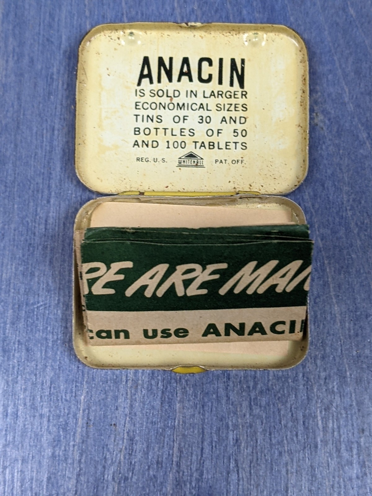 Vintage Metal Tin – Anacin Analgesic Tablets w/ Leaflet Whitehall Pharmacal NY