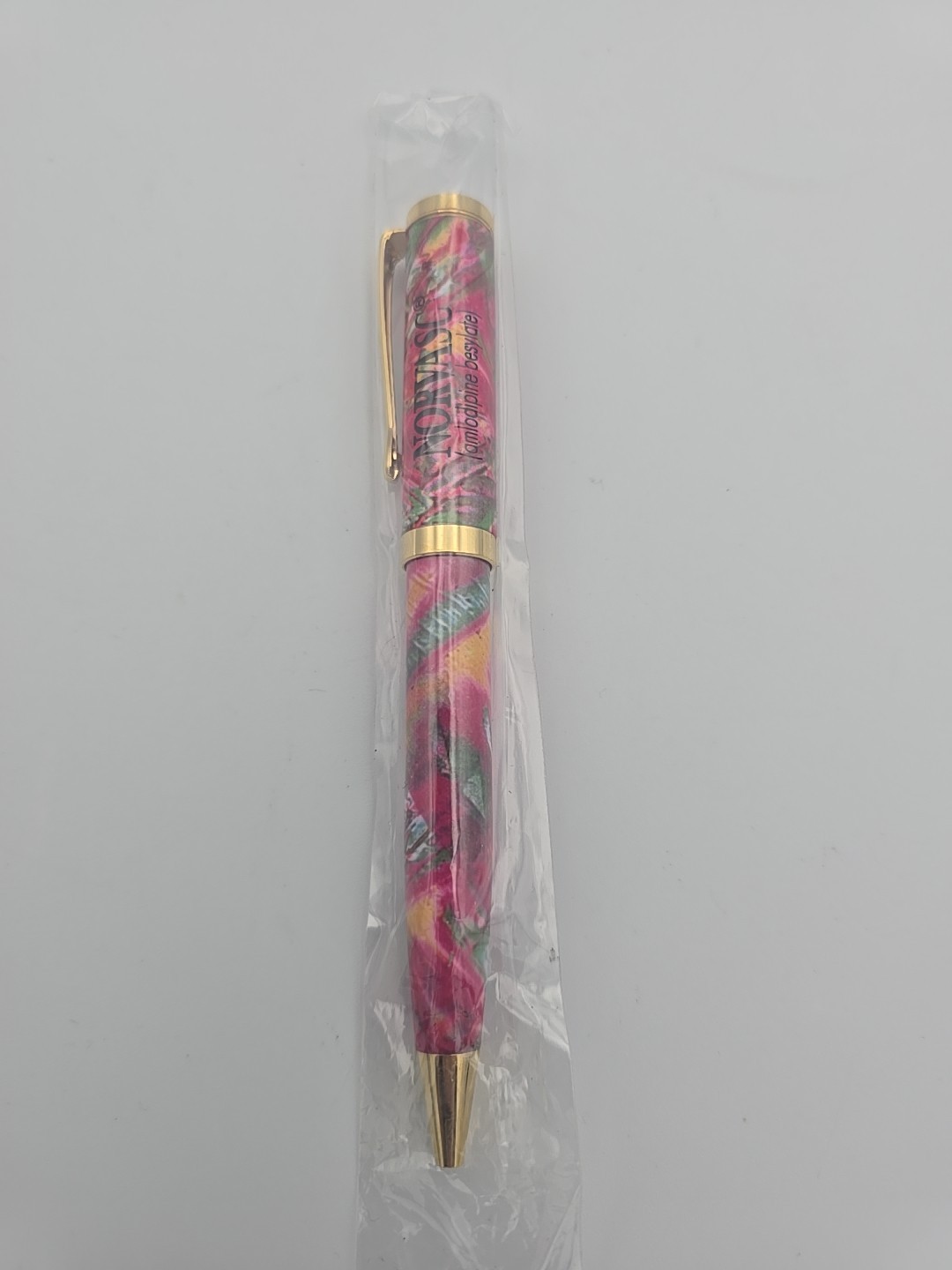 Pharmaceutical Drug Rep Pen Norvasc Pfizer Gold Green Pink Metal Lot 3