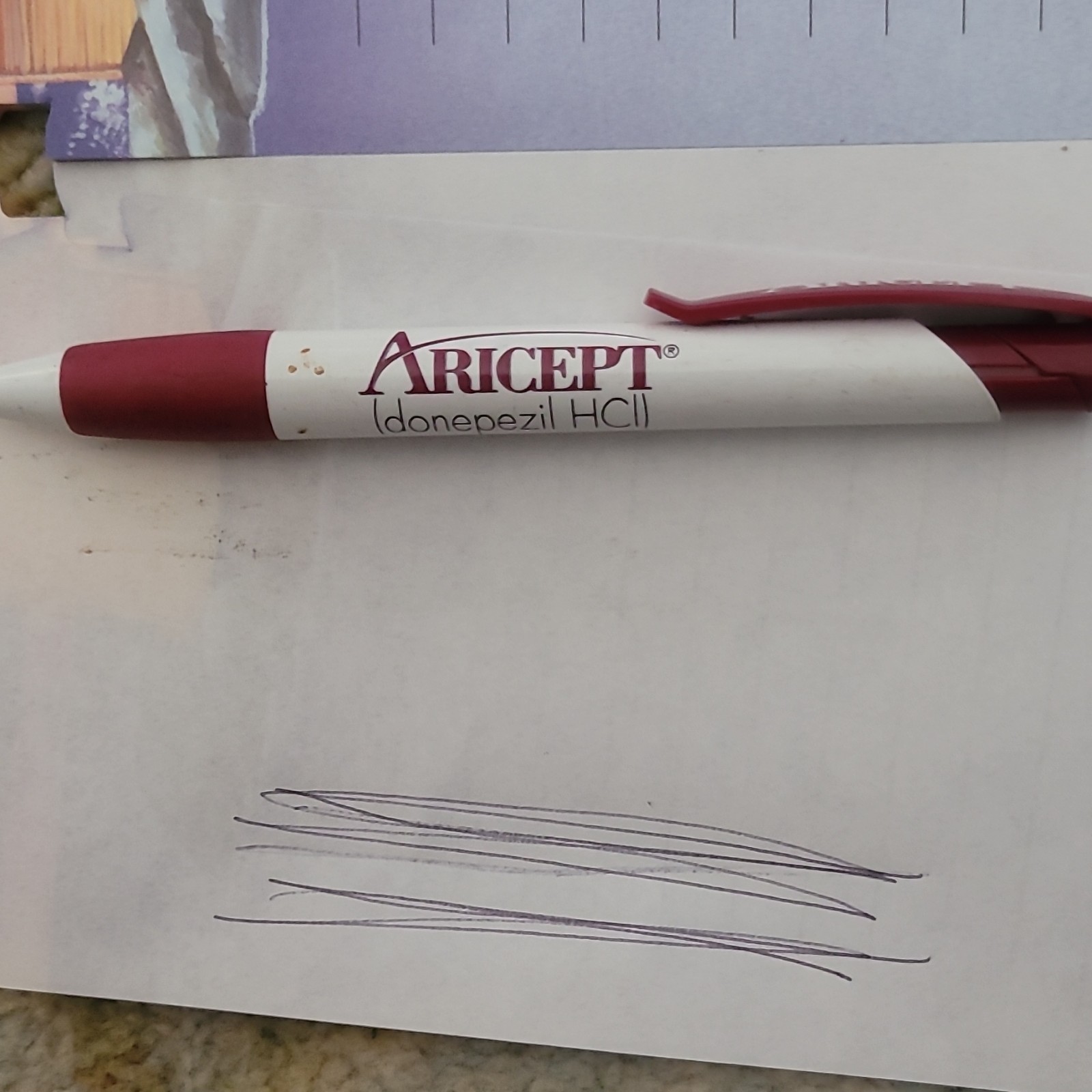 Aricept Donepezil HCl Drug Rep Pharmaceutical Ballpoint Pen White & Red