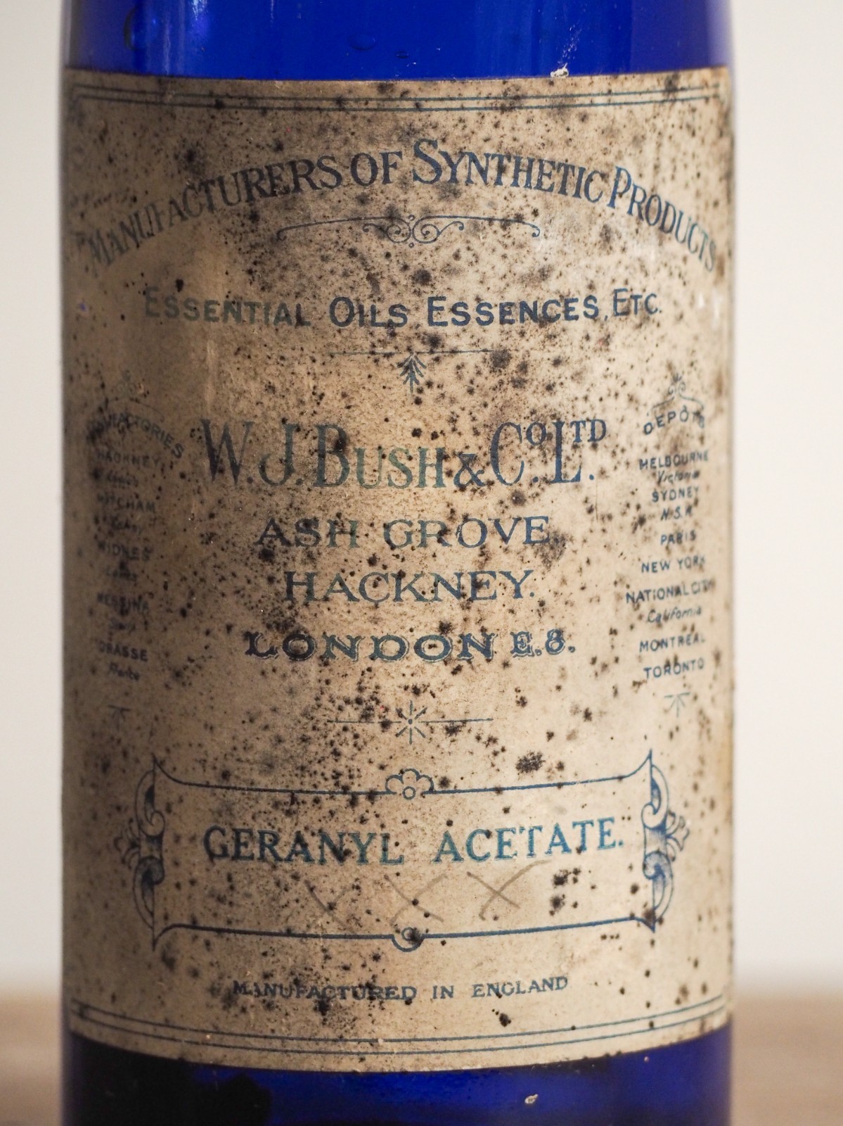 Antique Victorian Blue Bottle with Stopper and Original Label -Sold Individually