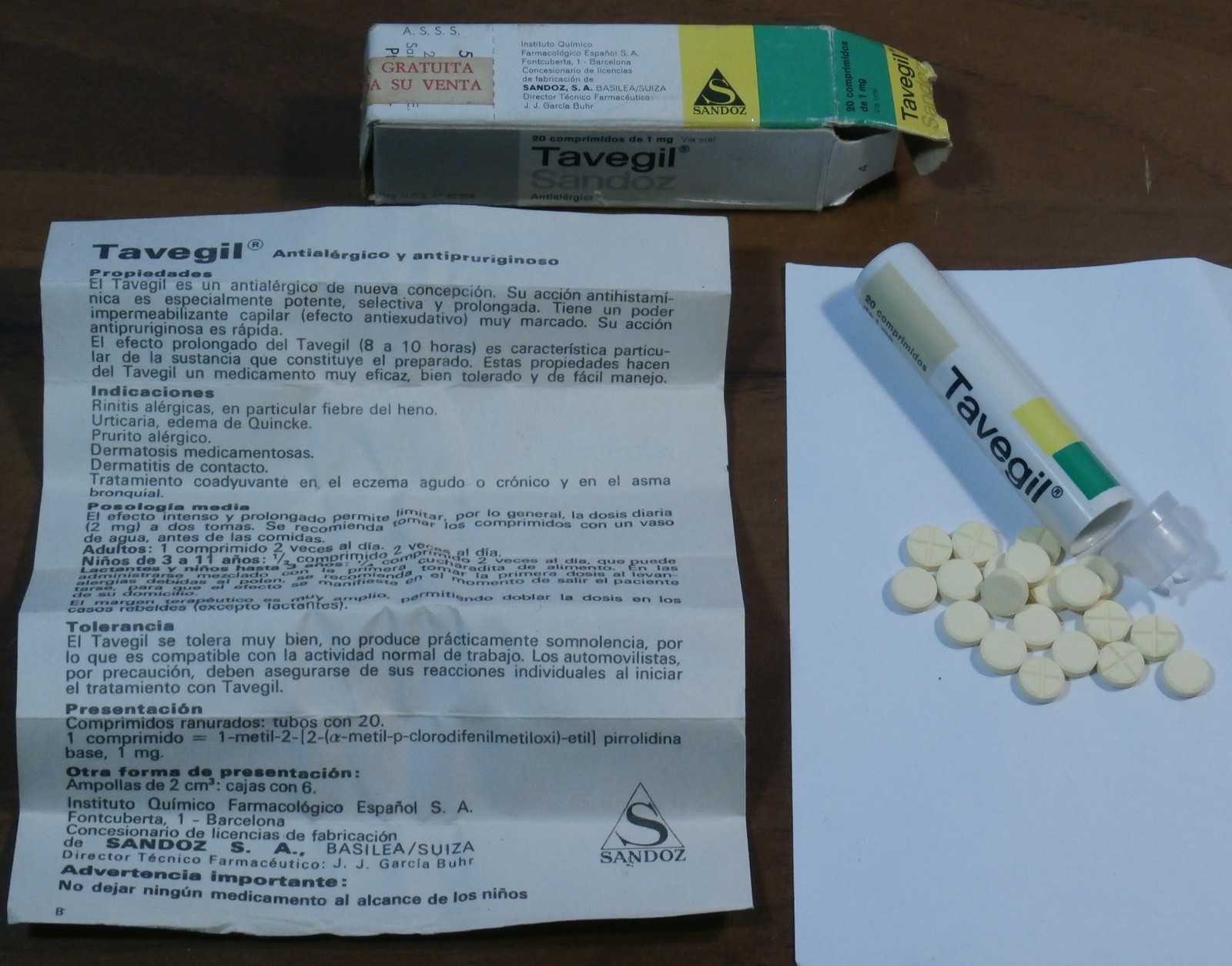Vtg SANDOZ TAVEGIL MED.BOX Swiss (Barcelona)