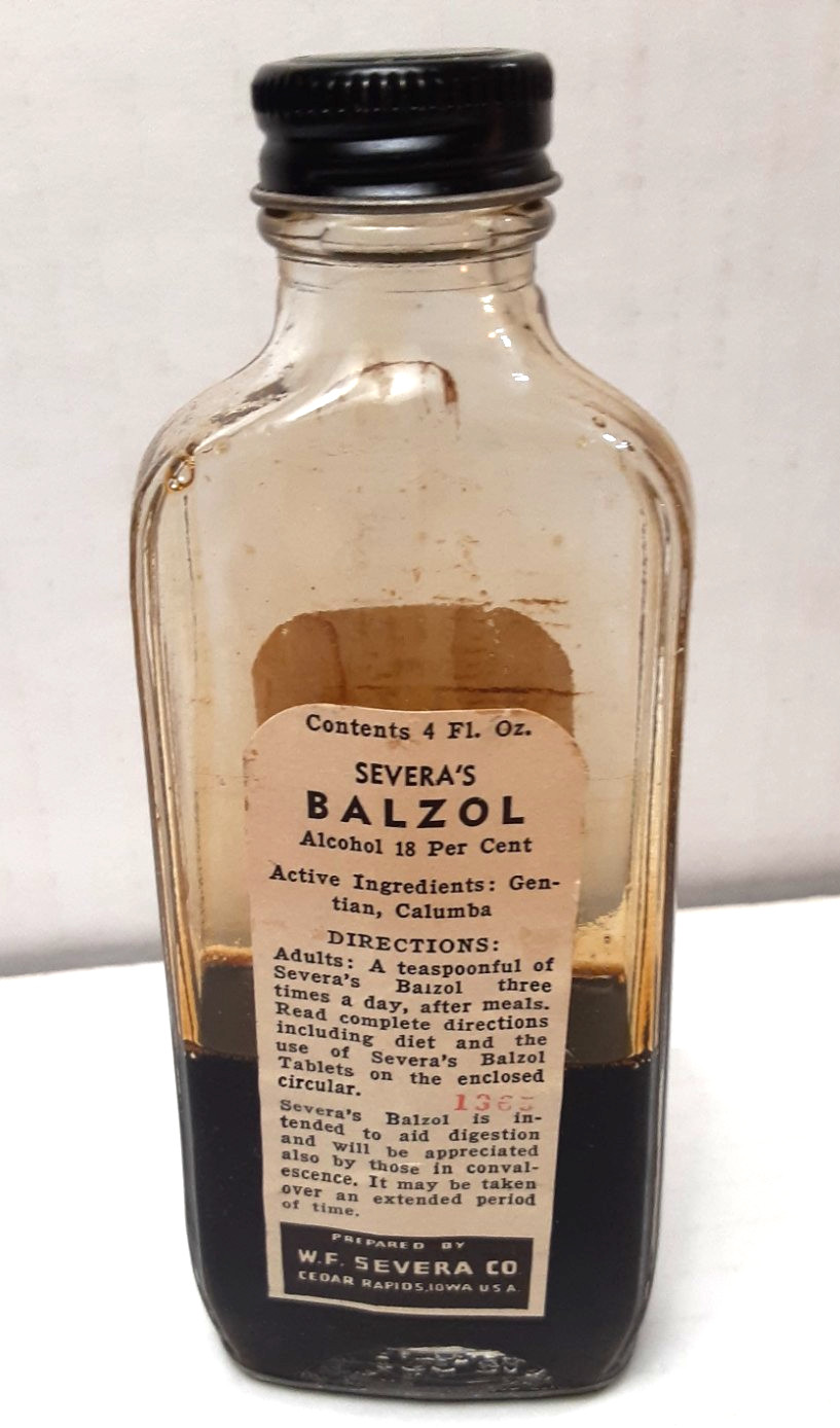 Vintage 1930’s-40’s SEVERA’S BALZOL Stomachic~W.F./Cedar Rapids, IA~18% Alcohol